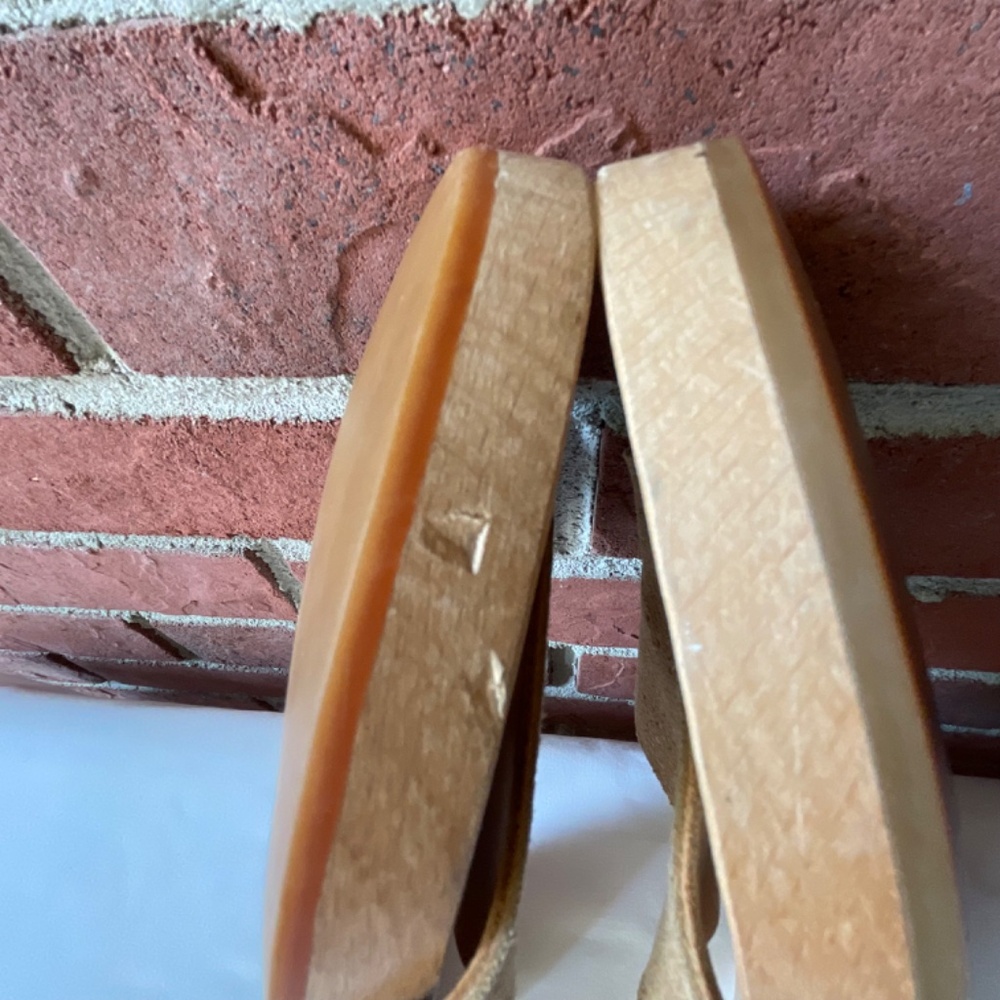 Hermes Tan Leather Slide Sandals with Wood Sole - Picture 6 of 16